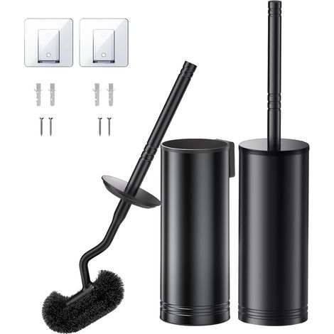 Brosse WC INOX, Murale sans Perçage, Séchage Rapide, Noire 2 Pièces (1/5)