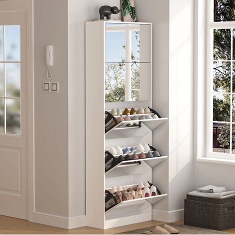 Zapatero con espejo y 5 abatibles, blanco, 63 x 23,6 x 185 cm, MODENUIT (1/5)