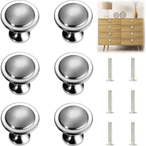 Furniture knobs and handles, 6 pieces solid silver cabinet handles, round silver stainless steel handles with screws, diameter 27 mm. (1/4)