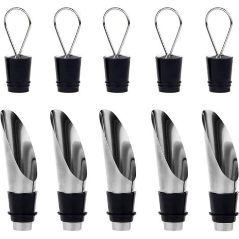 5 Paquets 2 en 1 Bouteilles en Acier Inoxydable Bec et Canette d'aération Avec Bouchon - Ensemble Cadeau Bouteille et Vinière (1/4)