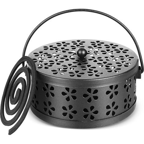 Porte Spirale Anti Moustique en Métal, Support Spirale Anti Moustique pour Intérieur et Extérieur, Boite pour Spirale Anti Moustique Fer pour Maison, Extérieur, Pêche, Voyage (Noir) (1/4)