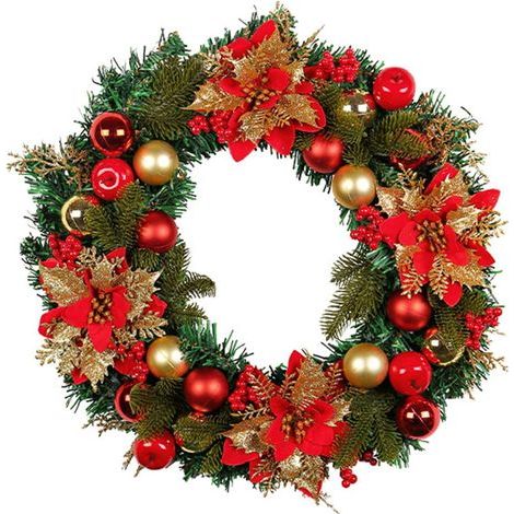 Mumuve Künstlicher Weihnachtskranz (40 cm) - Winterlicher roter Blumenkranz - Dekoration für die Haustür im Innen- und Außenbereich - Dieser pflegeleichte Kranz eignet sich perfekt für Zuhause oder da (1/5)