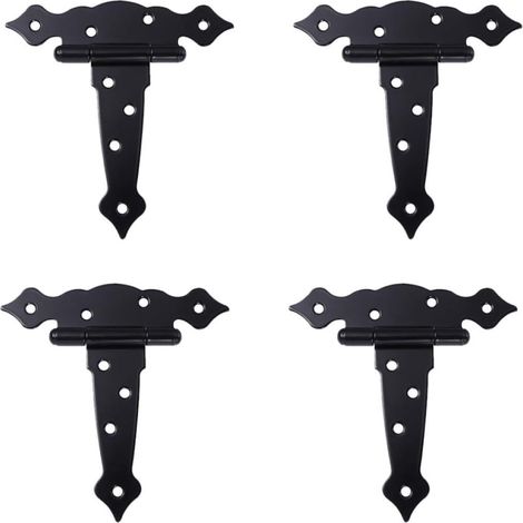 Lot de 4 Charnières en T Noires 5 Pouces pour Porte en Bois Charnières à Sangle en Fer Lisse Pièces de Porte de Maison pour Hangars Portails et Volets Accessoire de Robuste (1/5)