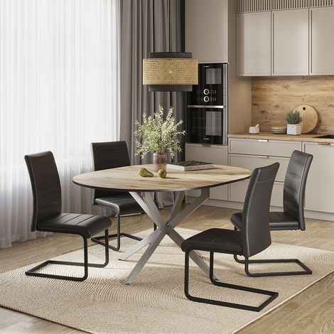 Set di tavoli da pranzo Loyd, Rovere rustico/Grigio, 120 x 120 cm con 4 sedie da pranzo, nero, Vicco (1/5)