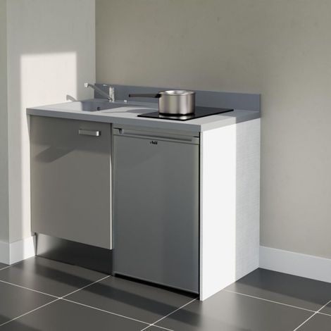 Kochnischen K08L - 120 cm - Grau - Cromo - Spüle links + Haushaltsgeräte Edelstahl