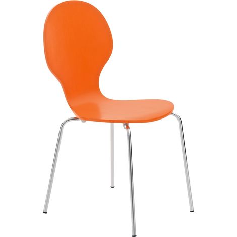 Silla comedor cocina x1 apilable respaldo redondeado en madera naranja y metal cromado 100003345 (1/5)