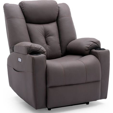 AFTON ELECTRIC FABRIC AUTO RECLINER ARMCHAIR GAMING USB LOUNGE SOFA CHAIR BROWN (1/5)