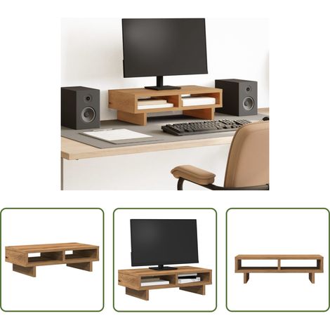 Support écran chêne - Support de moniteur chêne artisanal 50x27x15 cm bois ingénierie (1/5)