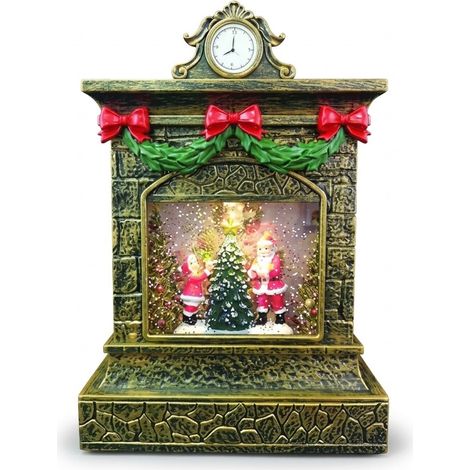 Camino Natalizio Carosello con Acqua e Musica Soprammobile Babbo Natale con Albero e Bimbo LED Bianco Caldo Doppia Alimentazione Batterie e USB 18x18x26cm Decorazione Interni. (1/5)