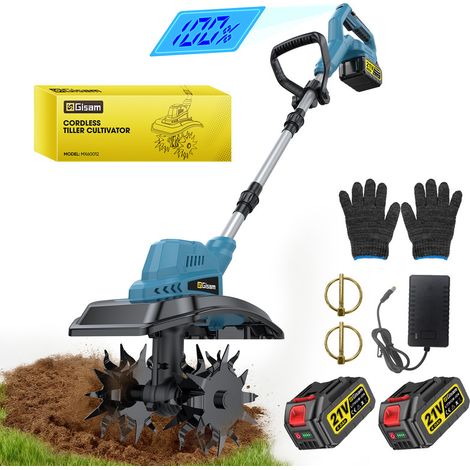 Motobineuse sans Fil 21V Max,Motoculteur Électrique avec 2 x 2.0 Ah Batteries et Chargeur, Largeur de Travail 23 cm, Profondeur 17 cm,360 TR/Min,  pour Pelouse/Jardin/Travaux du Sol (1/5)