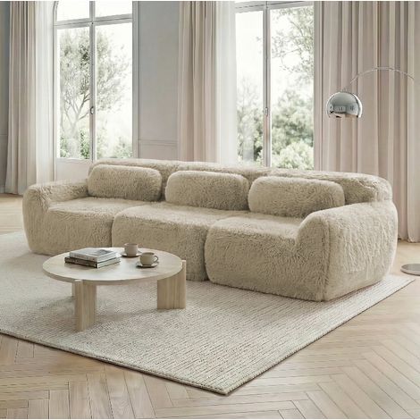 Modulares 3-Sitzer Sofa aus Plüsch, rahmenlos, Hellkhaki OKMYHOME (1/5)