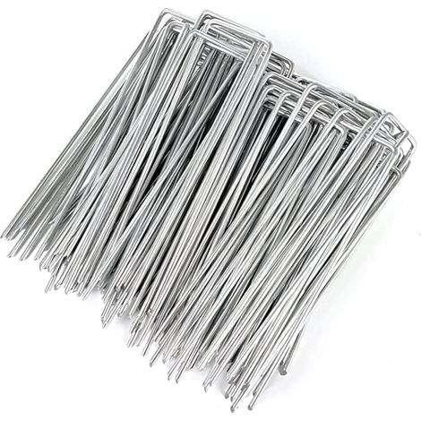 Kit de 100 agrafes pour toile de paillage 4x40x150 mm – Piquets de fixation en U en acier galvanisé pour tissu barrière et gazon (1/5)