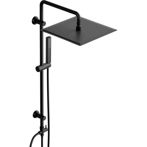 Görbach Duschsystem ohne Armatur für vorhandene Armatur, XXL Eckige 30 x 30 cm Regendusche aus Edelstahl, Flexible Wandhalterungen, Schwarz Matt (1/5)