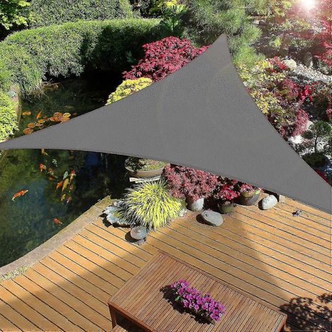 Voile d'ombrage triangulaire 3x3x3m grise imperméable, protection UV 95%, pour terrasse, jardin, camping, piscine, fête, avec cordes (1/4)