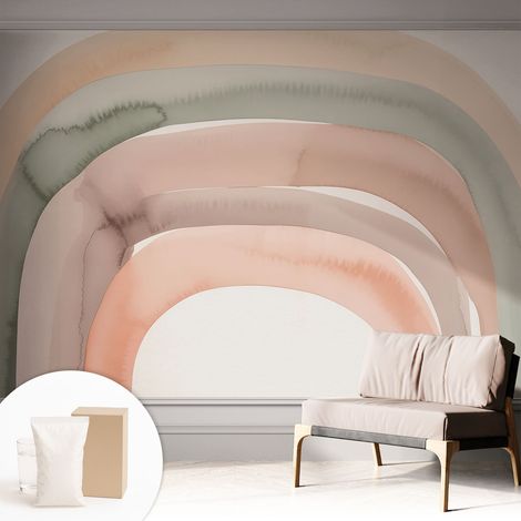 Papier peint intissé décoratif pour chambre et salon Design moderne à poser facilement - Colle incluse gratuite Arcs-en-ciel 312x219 cm (1/5)