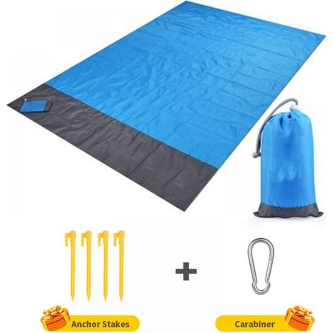 Piece (blue) beach mat, extra large 200 cm x 210 cm, waterproof and sandproof picnic blanket, machine washable nylon YMYNY (1/3)