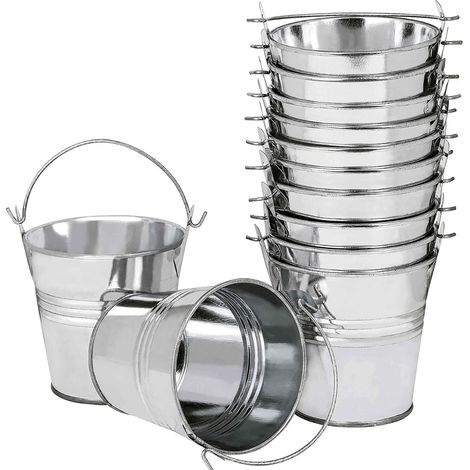 Pot de Fleurs Suspendu - Seau Métallique 6 cm - Poignée Amovible - Pour Balcon Jardin Intérieur - Lot de 12 Pièces Argent (1/5)