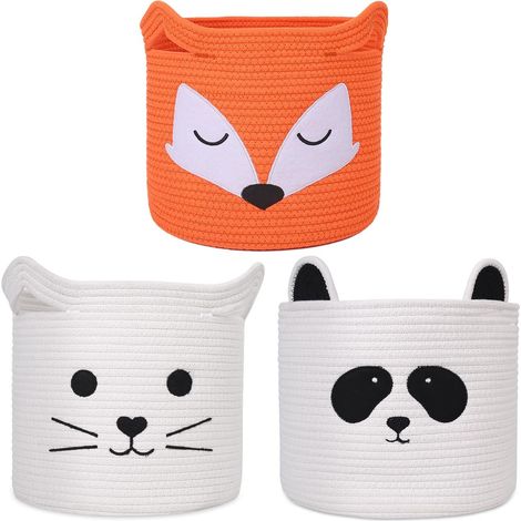 Set de 3 Panier Rangement,30x30x30cm,Coton Tressé,Motifs Animaux,Chambre Enfant,Bureau