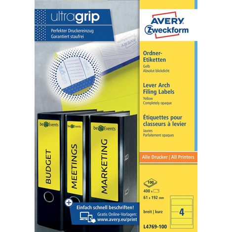 Avery Border Binder Labels, Yellow 192 x 61mm (100) (1/5)