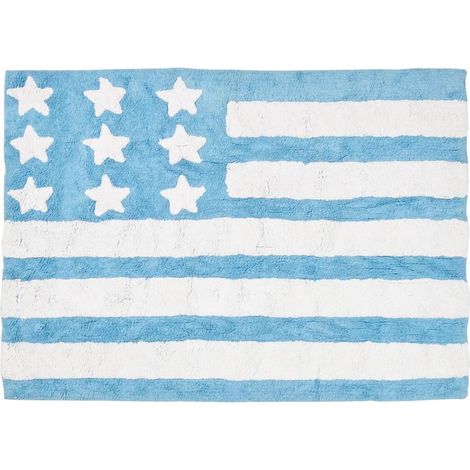Tapis enfant fait main en coton 124x167 bleu et blanc rectangle (1/5)