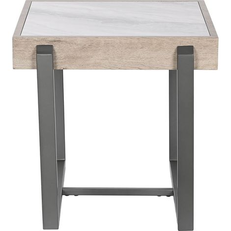 Table d'appoint en métal coloris noir et pierre coloris gris - longueur 50 x profondeur 54 x Hauteur 50 cm (1/4)