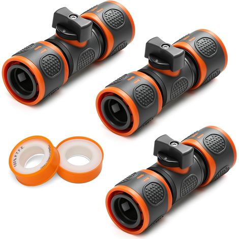 Lot de 3 raccords d’arrêt pour Tuyau d’arrosage avec vanne de Fermeture, raccord rapide jardin avec Ruban d’étanchéité pour contrôle du débit d’Eau (1/5)