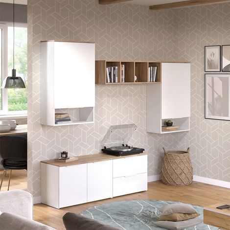 Conjunto de salón Wido, Blanco/Sonoma, 5 partes, Vicco