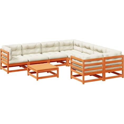 Maison Exclusive - Set de sofás jardín 9 pzas con cojines madera (1/5)
