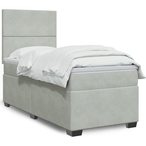 Boxspringbett mit Matratze Hellgrau 90x200 cm Samt
