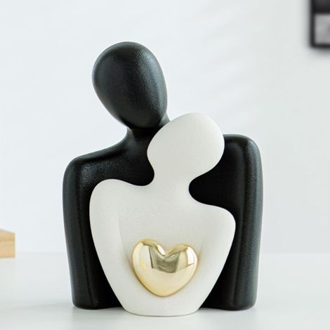 1 Statue de couple, Céramique, Design abstrait, Cœur doré, Décoration salon (1/5)