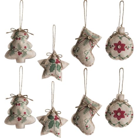 Lot De 8 Décorations De Sapin De Noël En Toile De Jute À Suspendre Pour Sapin De Noël, Noël, Fêtes À La Maison, Styles Assortis (1/5)