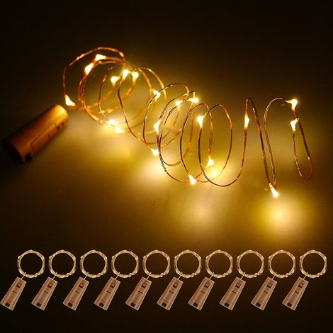Bouchon Lumineux LED - Fil Cuivre 2 M - Pour Bouteille Verre - Blanc Chaud 2700K - 10 Pièces (1/5)