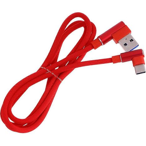 Câble USB Type C coudé de 1 m, tressé, USB 2,4 A vers 90°, câble de données et chargeur USB-C pour Huawei P20/P20 Pro, Mate 10, Galaxy S9/S8+, Note 8 et LG V3.-Red