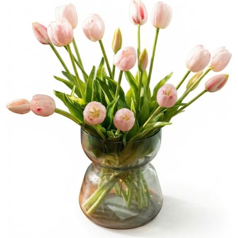 Ramo de tulipanes artificiales de látex, ideal para decoración del hogar y bodas (20 unidades, rosa claro). (1/5)