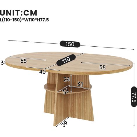 Table à manger ronde extensible en bois naturel 110-150 x 110 x 77,5 cm HOMAIRE (1/5)
