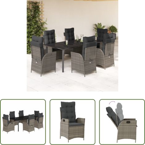vidaXL Table de jardin - Ensemble à manger de jardin et coussins 7 pcs gris rotin (1/5)