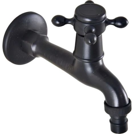 Robinet d'eau froide simple - Robinet rétro tout en cuivre—Noir antique long (1/5)