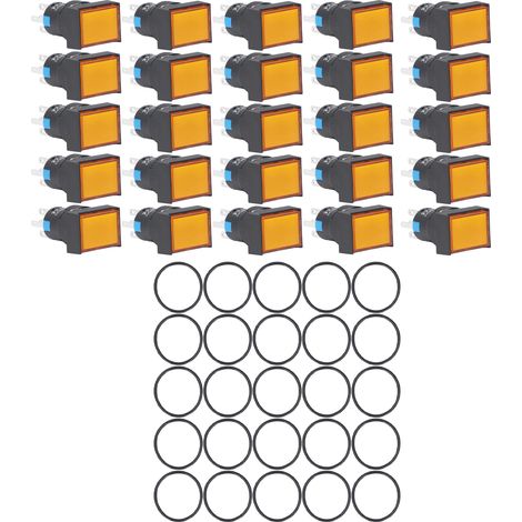 25 Boutons Poussoirs Momentanés Auto-Verrouillage Rectangulaire Lumineux 220V BEMLA1611DSJ 16mm Jaune (1/5)
