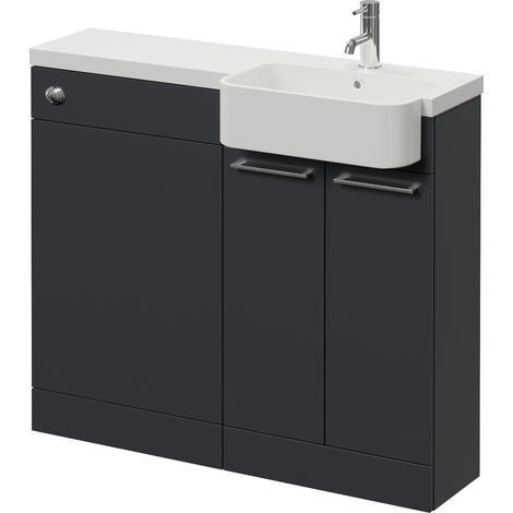 Napoli 250 Gloss Grey 1000mm 2 Door Vanity Unit Toilet Suite with Right Hand Round Rico Semi Recessed Basin - 1000mm - Chrome 160mm HandleWithout Kingston Toilet Pan