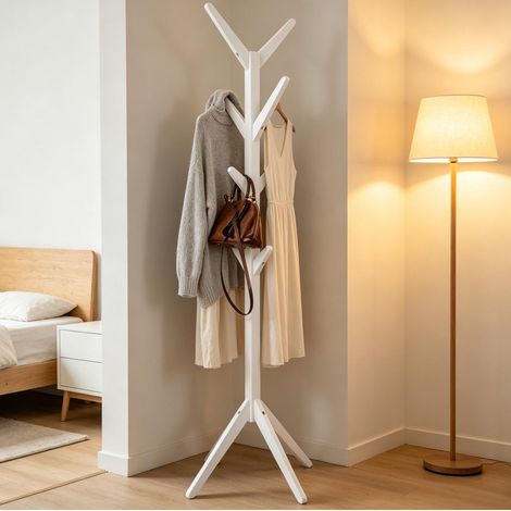 Perchero de pie de madera blanca, 8 ganchos, H 180 cm DESVIAE (1/5)