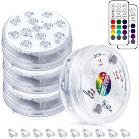 Lampe Piscine, Lumières LED Submersible, Éclairage Submersible Multi-couleur, avec Télécommande, Éclairage Etanche Lampes, pour Piscine, Aquarium, Base de Vase, Étang, Fête（4 Pièces） (1/4)