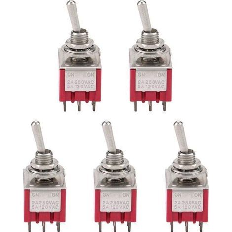 Interruttore a bilanciere 3PDT a 5 pezzi, 9 pin, 6 mm, 2 A/250 V CA, 5 A/120 V CA, ON-ON, 2 posizioni (1/4)