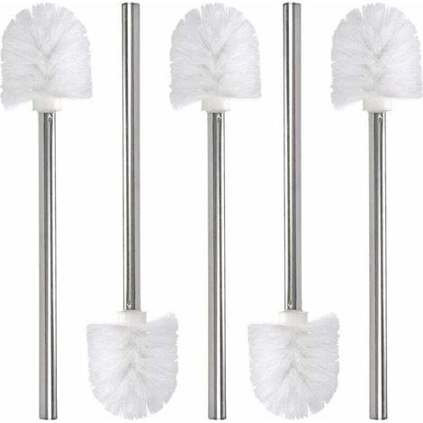 Brosse de rechange pour toilettes/toilettes/salle de bain 5 pièces, tête de brosse de nettoyage, manche en acier inoxydable et tête en plastique, blanc, 37,5cm (1/5)