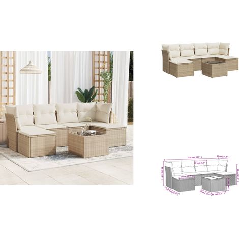 Salon de jardin avec coussins 7 pcs beige résine tressée - Ensemble Salon De Jardin - Mobilier De Jardin - Résine Tressée - Rotin Synthétique - Chaise De Jardin (1/3)