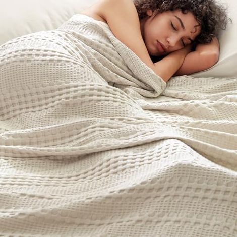 PHF Kühlende Waffeldecke, Queen-Size-Größe, leicht, 60% Viskose aus Bambus und 40% Baumwolle, atmungsaktive Decke für heiße Schläfer, weich und luxuriös, für Bett, Couch und Sofa, 228,6 x 228,6 cm, (1/5)