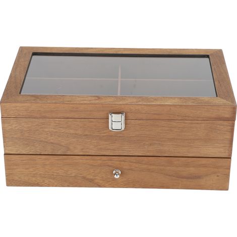 Boîte de rangement à lunettes rétro en bois massif à 12 compartiments, présentoir à lunettes en bois à 12 positions (1/5)