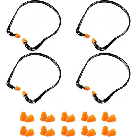 4 Pièces Protections Auditives À Arceau Bouchons D'oreilles Anti Bruit Pour Sommeil Natation Travail Bouchons D'oreilles Antibruit À Arceau De Protection Auditive (Noir et orange) (1/5)