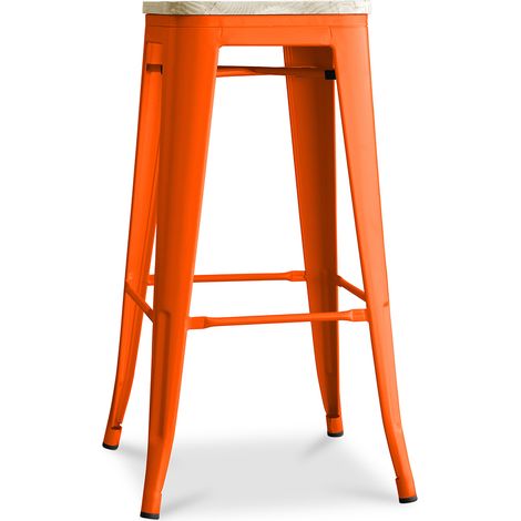 Barhocker - Industriedesign - Holz & Stahl - 76cm - Neuauflage - Stylix Orange