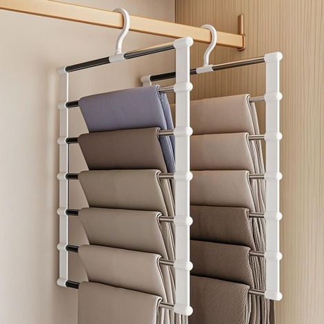 Lot de 2 Cintres Pantalons 6 Niveaux Gain de Place Multiples pour Vêtements Serviettes Foulards (1/5)