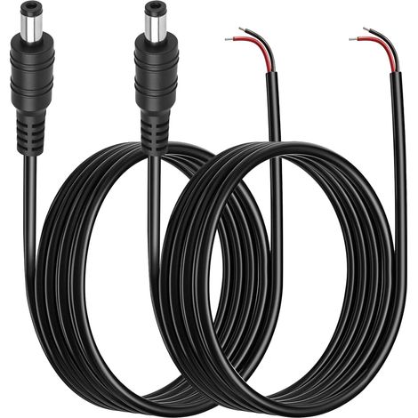 2er-Pack DC-Stromanschlusskabel (5,5 x 2,1 mm), 1 m, 22 AWG, 5,5 x 2,1 mm DC-Stecker (offene Enden), DC-Stecker auf offene Enden, Netzteilreparatur für CCTV-Kameras und LED-Streifen